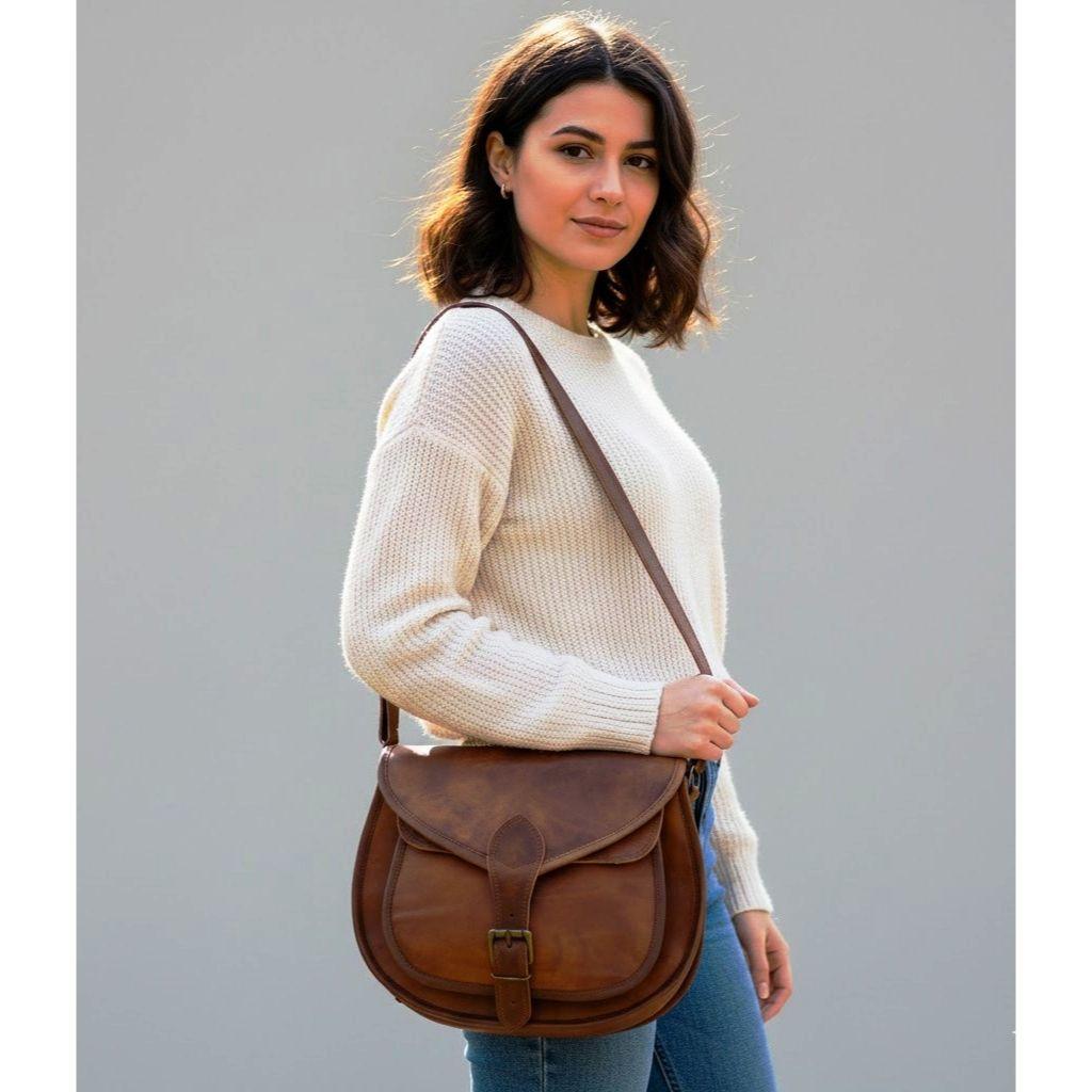 Torba podsiodłowa w stylu vintage z prawdziwej skóry koziej, brązowa torba listonoszka na ramię