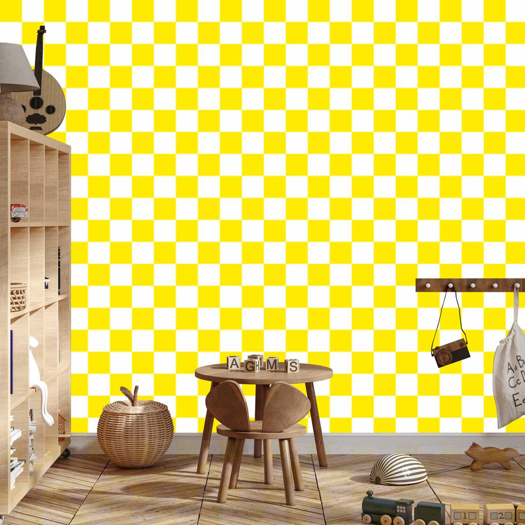 Checkerboard Wallpaper Yellow, White and Cream for Living Room and Bedroom 50x1000