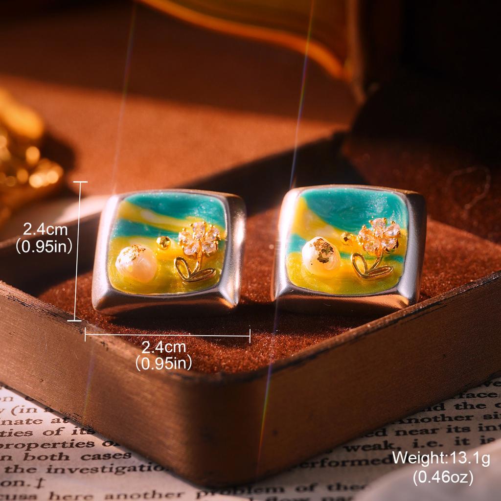 Baroque Natural Pearl Earrings 925 High-end Retro New Chinese Oil Painting New Niche Women's Earrings