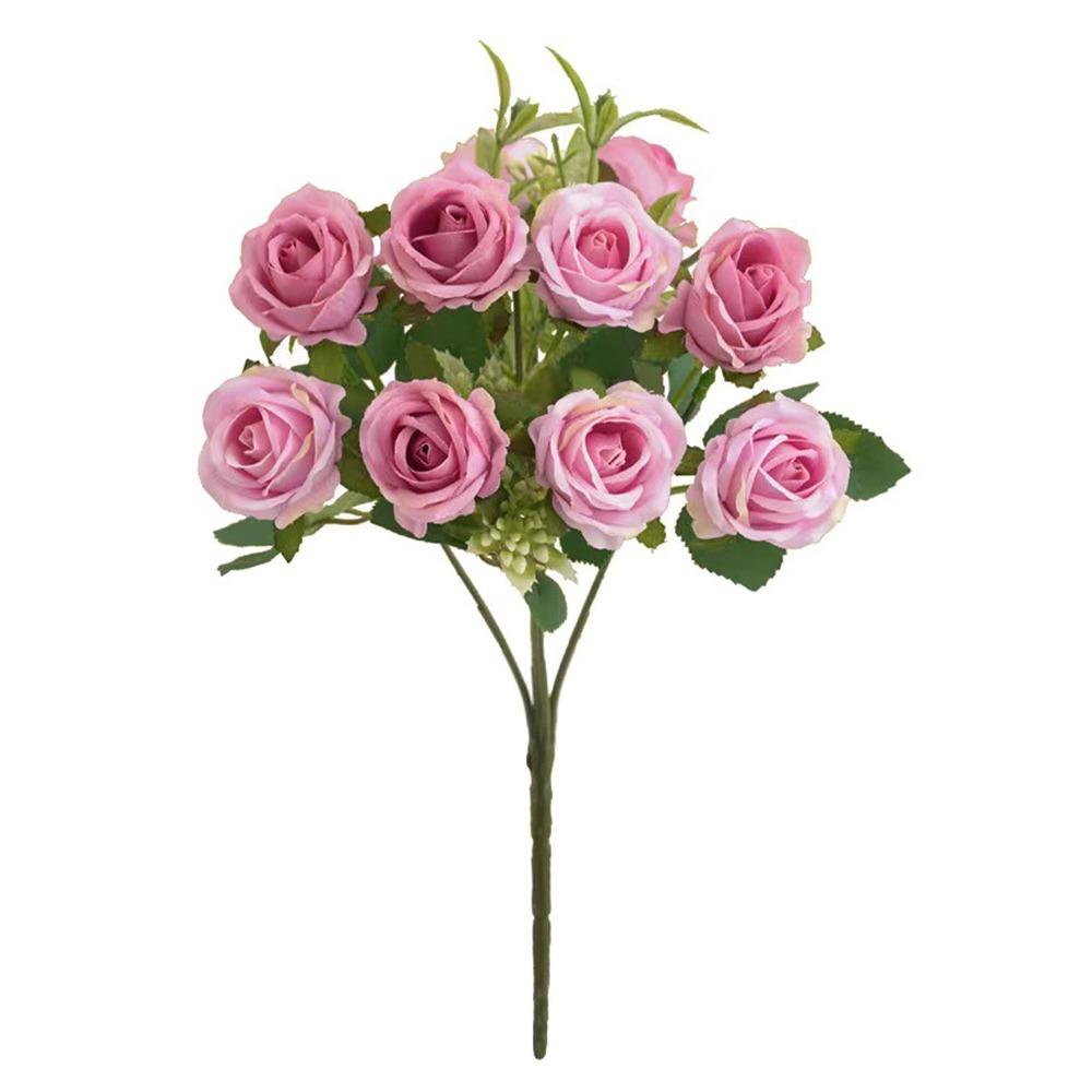 10 Heads Rose Artifcial Flower Green Leaves Multicolor Faux Flower Rose Photo Props Desktop Ornament Simulation Rose Flower