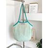 Spring Dopamine Contrasting Color Beach Bag Mesh Pocket Hollow Woven Bag Island Vacation Picnic Travel Shoulder Handbag