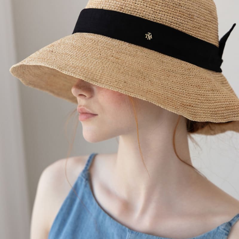 Tatiana Annebly Natural Raffia Ribbon Cloche Hat HT8191 Black