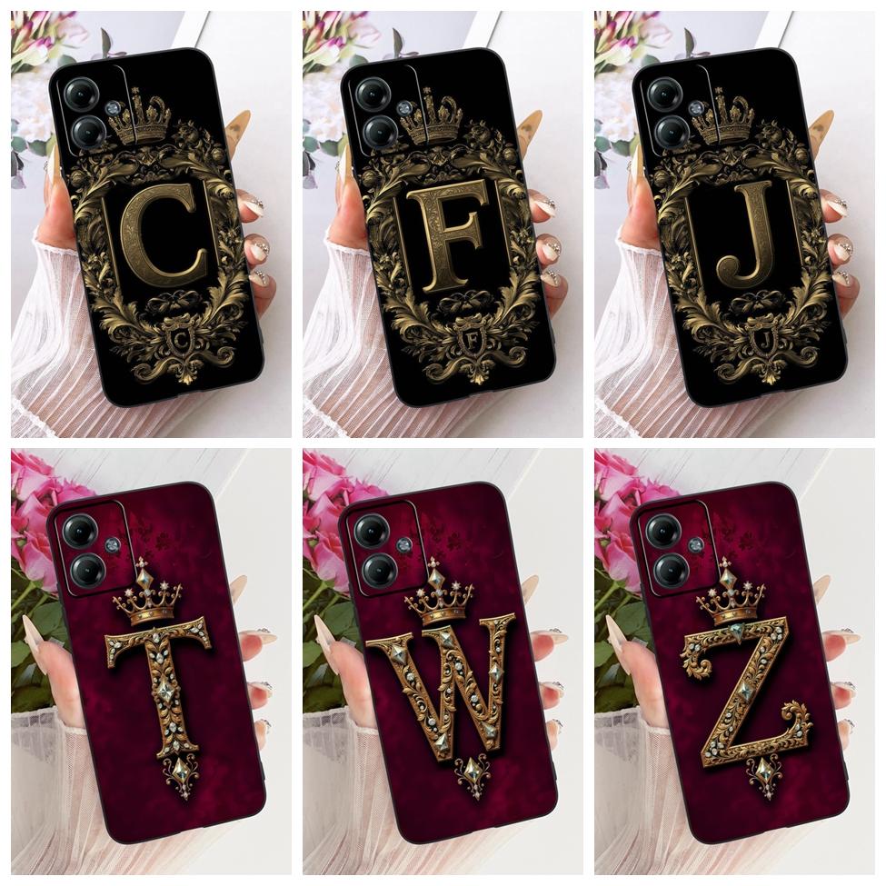 For Motorola Moto G14 G32 G52 Case For Moto G14 XT2341-4 Cover Silicone Luxury Crown A-Z Letters 2D Flat Pattern Soft Casing