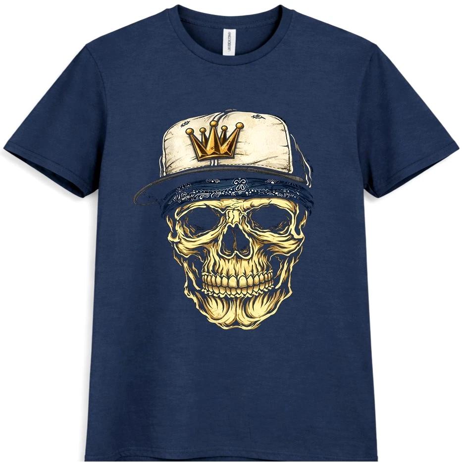 Gold Crown Skull T-Shirt Snapback Cap Hip Hop Street Style Gothic Graphic Tee XXXL