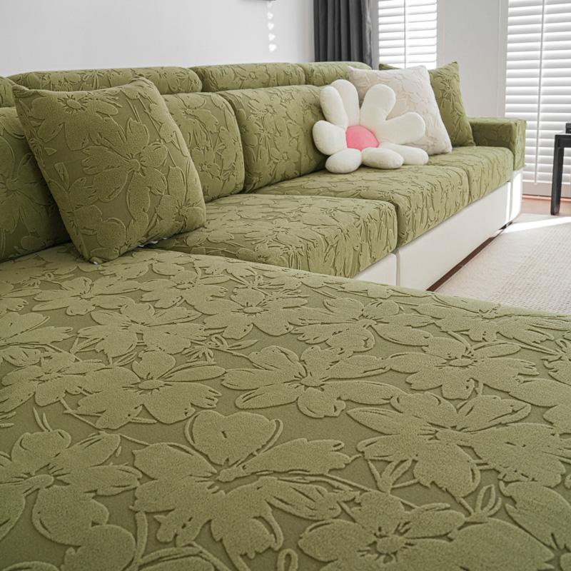 Copertura per Cuscino Divano in Pile Polare Jacquard Pianta Elasticizzato per Soggiorno Animali Domestici Bambini Protezione Mobili Lavabile Rimovibile