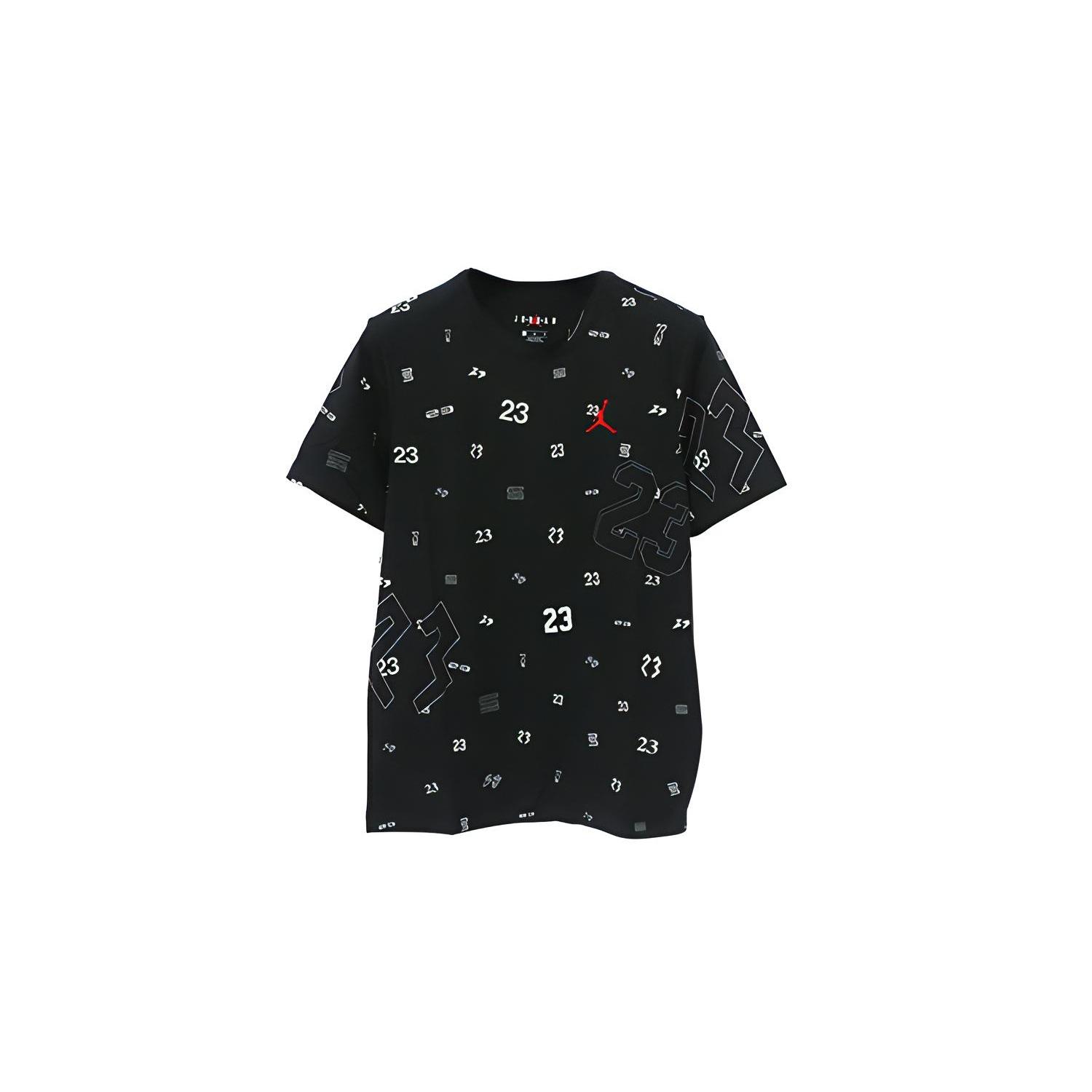 Air Jordan Round Neck Full Print Basketball Athleisure Casual Sports Short Sleeve Black Men s AT0551-010 M
