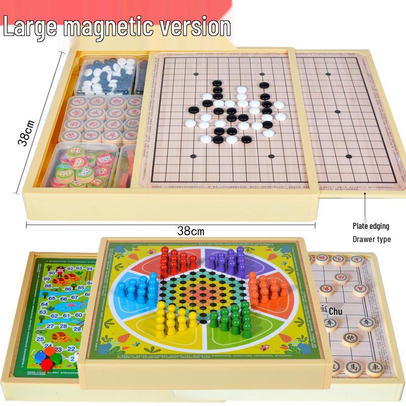 

Большой магнитный многофункциональный шахматный набор 38-в-1: Шашки, Людо, Гомоку, Развивающая игра для детей