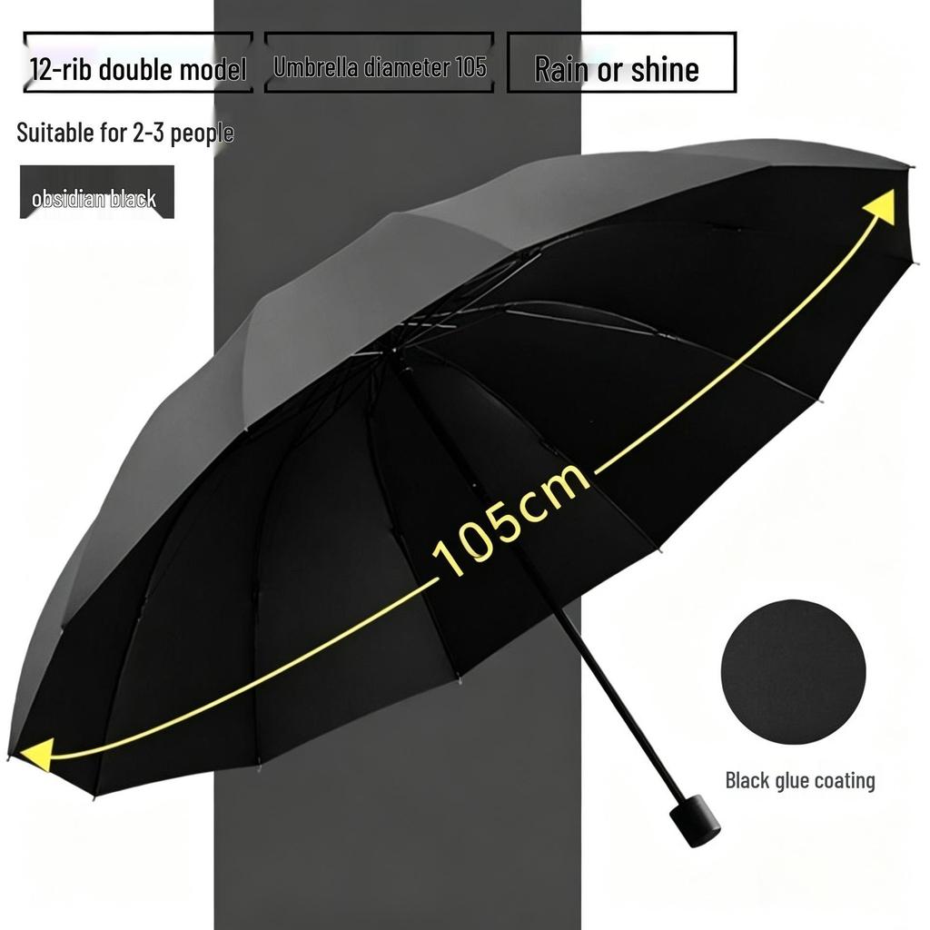 Extra-Large Folding Double Person Sunshade Umbrella with Black Glue Protection