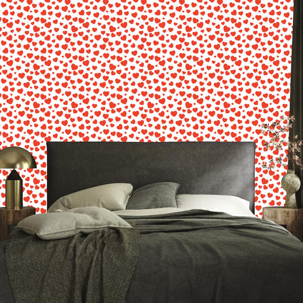 Hearts Wallpaper Coral, White and Red 50x1000