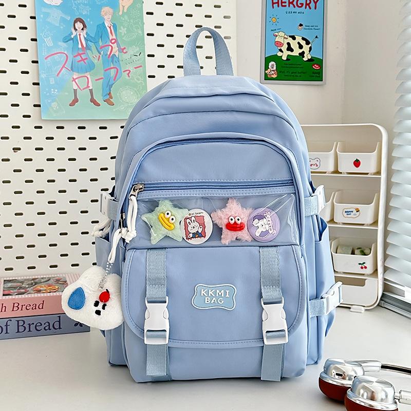 New simple solid color campus student schoolbag fashionable versatile large capacity junior high school student backpack women