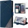 Case for Samsung Galaxy S25 Ultra - BOOLING - Shockproof Protection Synthetic Leather Navy Blue - 2 Tempered Glasses