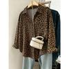 Women S Vintage Leopard Print Collared Loose Long Sleeve Shirt With Pocket