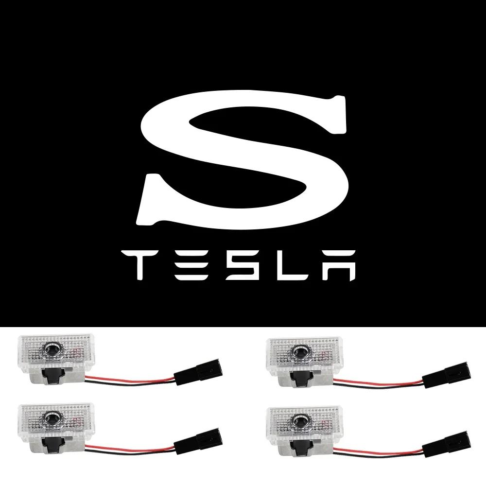 Car Sticker Tesla 4pcs/set For Tesla Model Y 3 S X Car Door LED Logo Projector puddle lights HD Welcome Light 3D Laser Ghost Sha