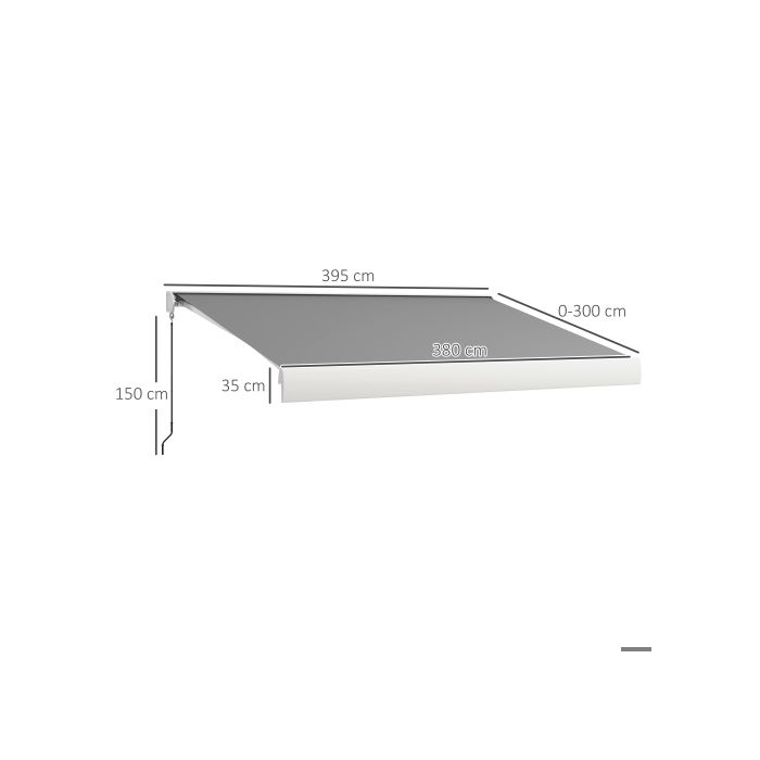 Store motorisé - Outsunny 4m - Aluminium gris clair - Télécommande et manivelle - Inclinaison réglable
