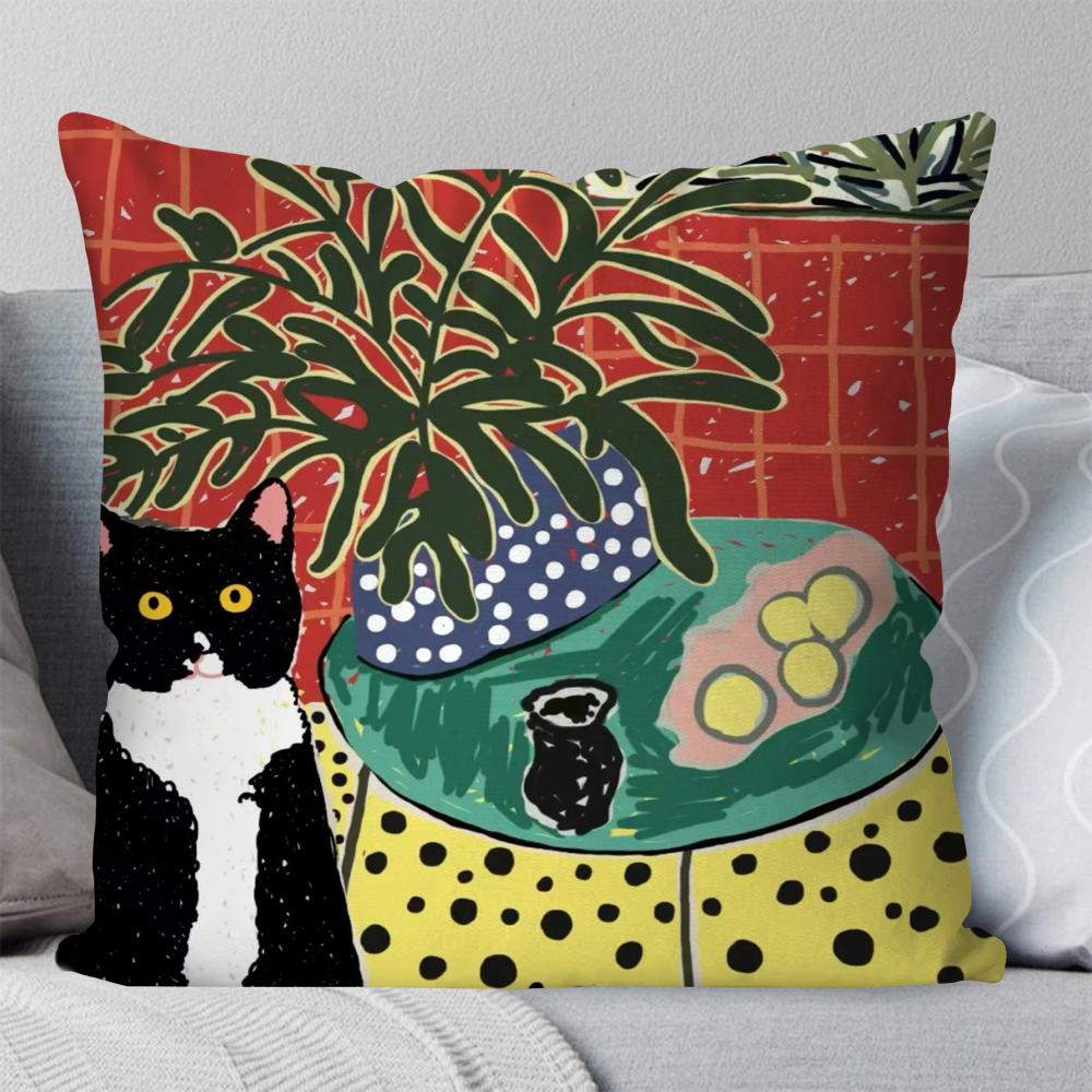 1Pcmatisse Monet Art Black Cat Animation Pillow Case Square Pillow Bedroom Sofaleisurecomfortcarlivingroom Home Decoration 40X40