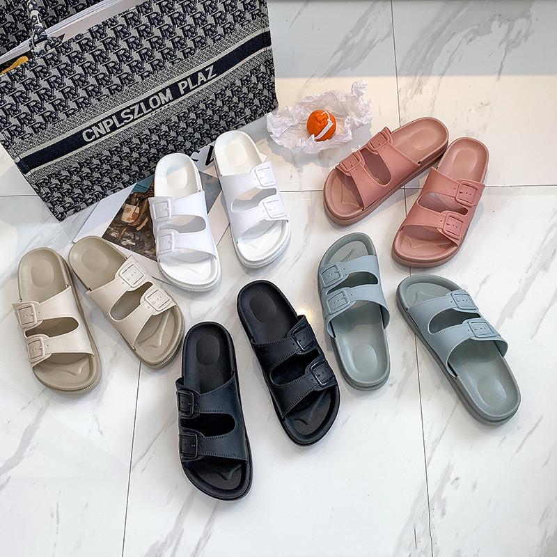 Modische Kissen-Slipper mit weicher Sohle für Damen, Doppelschnalle, dicke Plateausohle, Cloud-Slides-Sandalen, Damen-Sommer-Strand, rutschfeste Flip-Flops