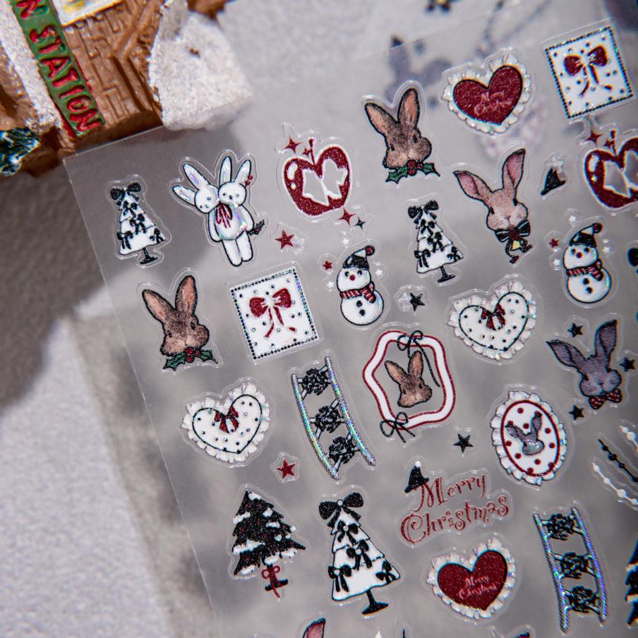 Cyansea Seasonal Nail Art Stickers for Autumn/Winter: Rabbit, Snowman & Christmas Tree Designs