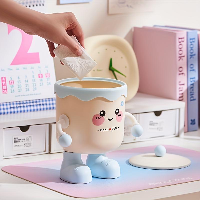 Rozkošný stolní odpadkový koš v kresleném stylu s víkem, Odolný PP materiál, Organizace do ložnice, kanceláře, pracovního prostoru, Roztomilý odpadkový koš, Hravý design, Hladký povrch