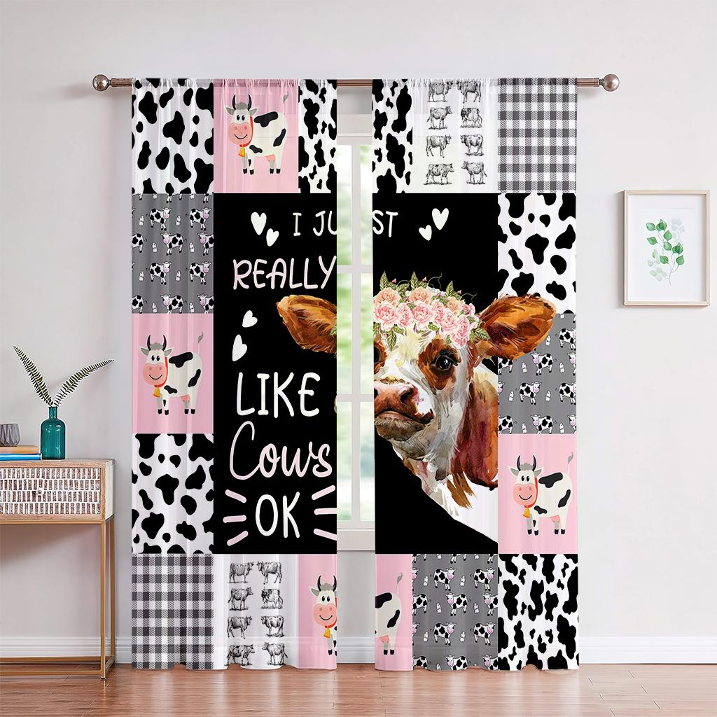 3D Vintage Field Style Curtains, Animal, Cattle, Sheep, Plant, Floral Curtains, Living Room, Bedroom, Balcony, Kitchen Decor