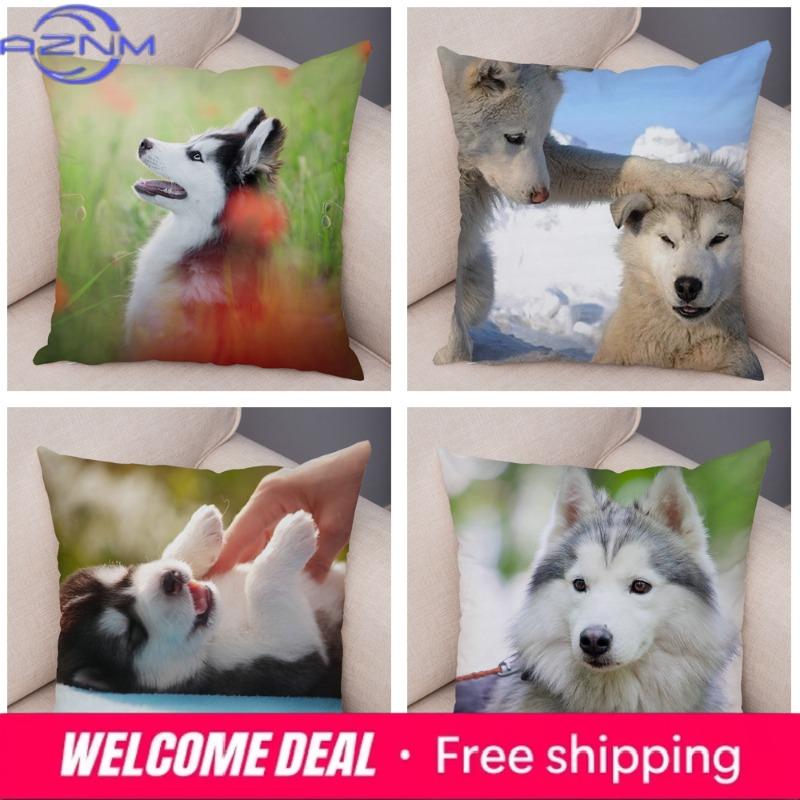 Decor Cute Siberian Husky Pillowcase Pet Dog Printed Super Soft Short Plush Pillow Case cm Animal Cushion Cover for Sofa