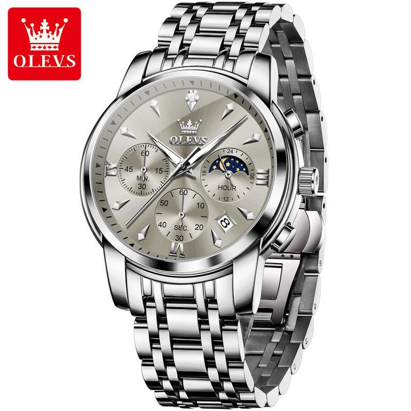 Luxury Chronograph Quartz Watch for Men Fashion Multifunctional Moon Phase Waterproof Luminous Date Business Men's Watches