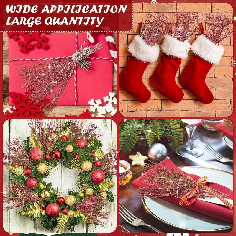 20/1PC Christmas Glitter Berry Stem Red Gold Artificial Berries Branches Fake Flower DIY Wreath Xmas Tree Crafts Party Decor