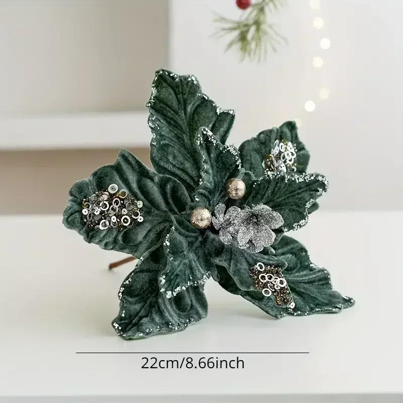 2025 Christmas High-end Flannelette Simulation Flower 28cm Golden Champagne Christmas Tree Decoration Flower Arrangement