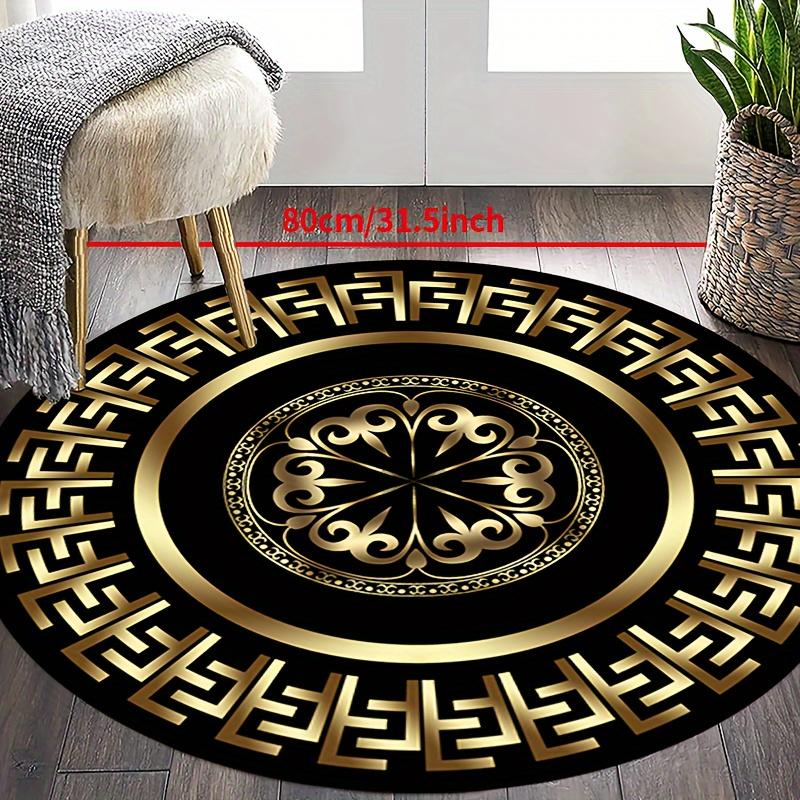 Black & Gold Circular Pattern Round Area Rug, Modern Non-Slip Indoor Floor Mat, Soft Comfort Carpet for Bedroom Living Room