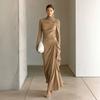 Women's High Neck Ruched Bodycon Dress, Long Sleeve Slim Fit Elegant Party Dress