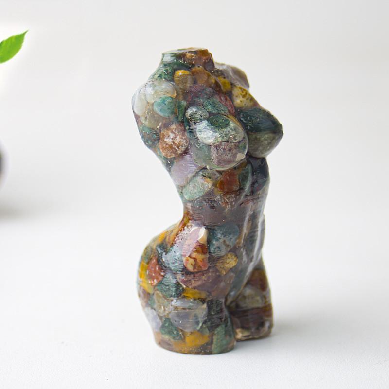 Resin Art Sculpture Of Female Figure With Natural Water Crystals For Desk Display