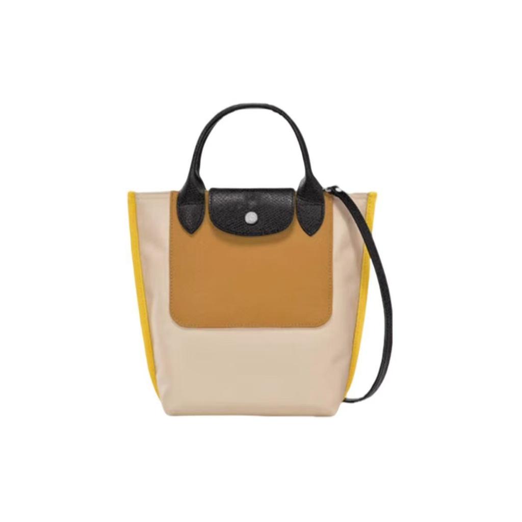 French Longxiang new nylon cowhide shoulder tote bag color matching thickened handbag mini messenger