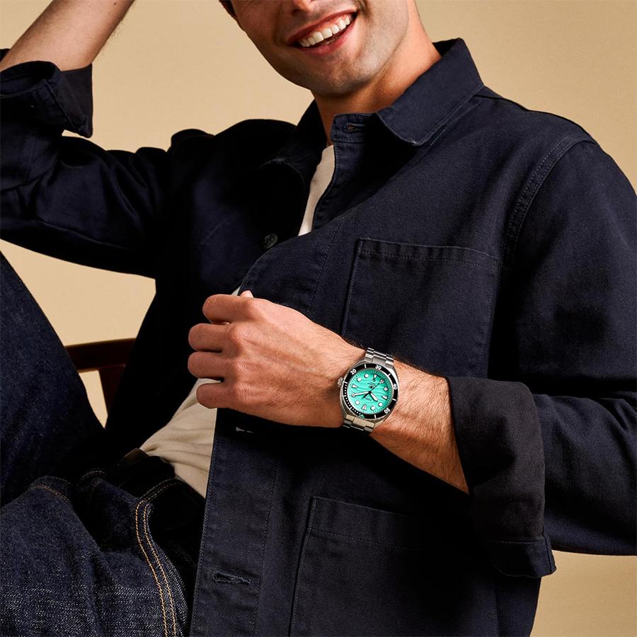 1 Stück Herren Taucher Quarz Uhr, Grünes Zifferblatt, FS6066, Edelstahlarmband, Modisches Herrenaccessoire für den täglichen Gebrauch, Geschenk für Ihn/Sie FS6066