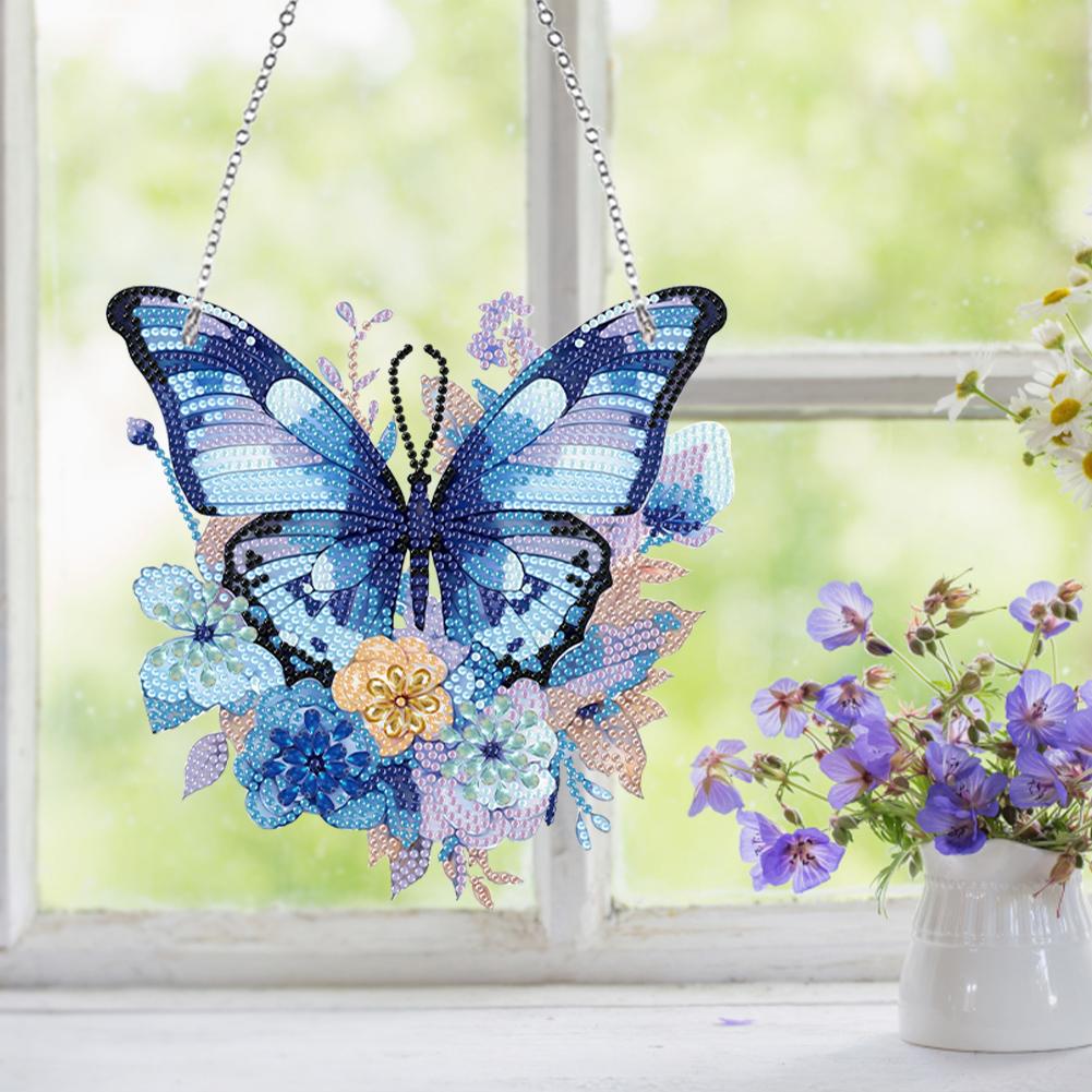 Acrylic Single-Side Butterfly Diamond Painting Hanging Pendant Animal Rhinestone Diamond Art Window Pendants for Home Wall Decor