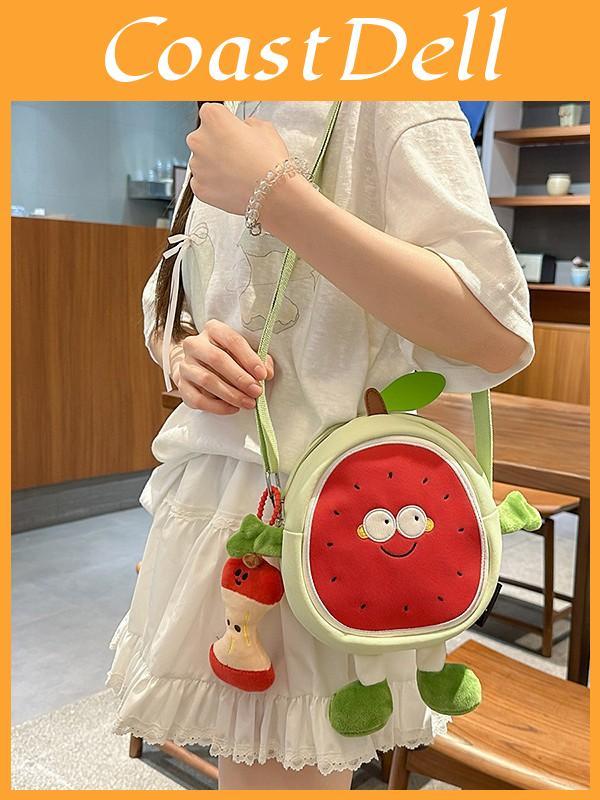 Sød vandmelonformet nylon crossbody-taske med lynlås til daglig brug og trendy stil