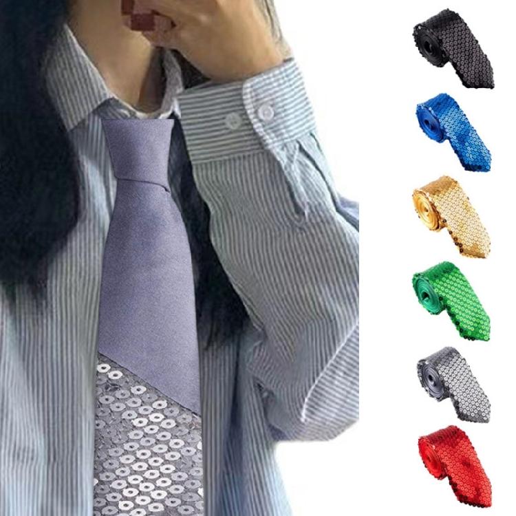 Shining Neck Tie for Stage Show Sparkling Sequined Tie Adjustable Tie Formal Event Tie for Nightclub Music Festival