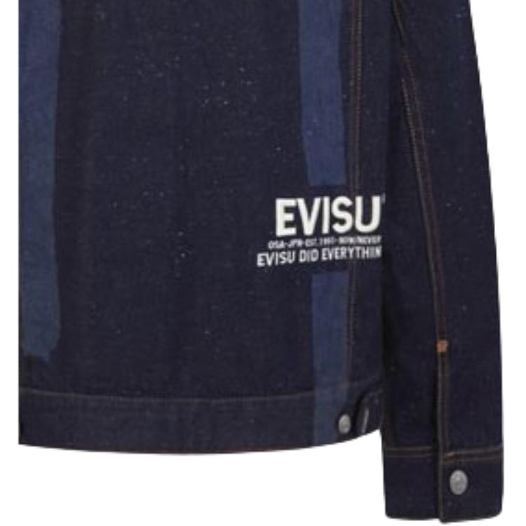 Evisu Brush Solid Color Big M Denim Jacket Men jackets Dark-Blue 2EAHTM1DJ799LFCT