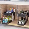 2 Layers Under Sink Organizer Sliding Cabinet Basket Organizer Storage Rack with Hooks Hanging Cup Bathroom Kitchen Organizer