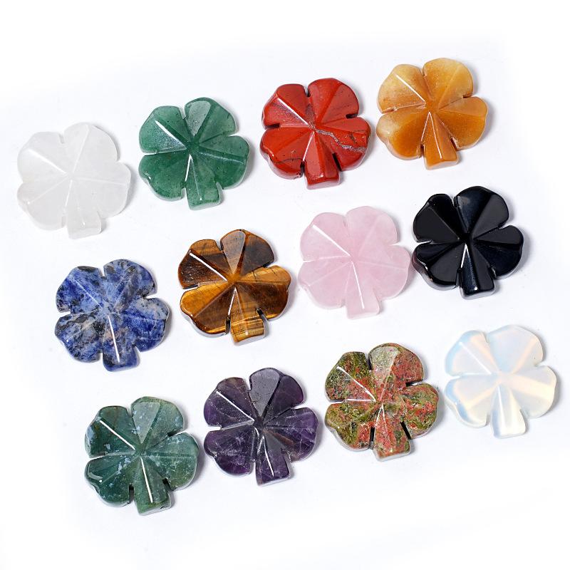 1pc Natural Stone Four Leaf Clover Carving Figurines Ornaments Reiki Stone Crafts Home Tabletop Decoration Gift