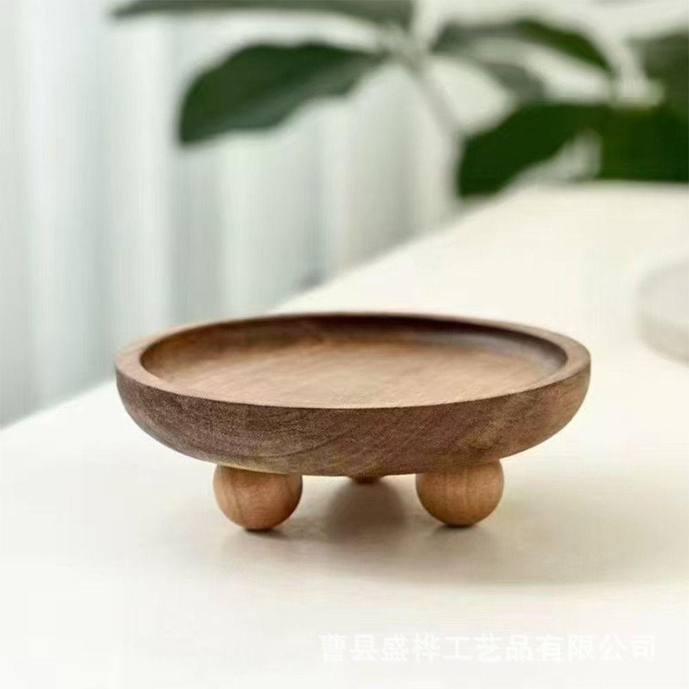 Brown Jewellery Display Trays Round Oval Display Plate Creative Wood Pedestal Stand Tabletop