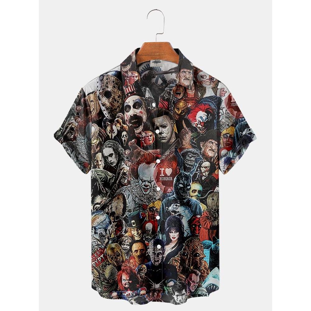 Camisas con Estampado de Anime Japonés Verano 2023 Nueva Camisa para Hombre Impresión 3D Estampado de Terror Ropa Hawaiana Diseño Personalizado Top para Hombre