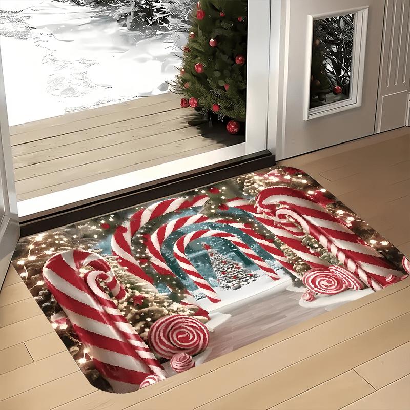 

Candy Cane Christmas Welcome Doormat, Indoor Outdoor Flannel Non-Slip Mat for Kitchen Office Laundry Bathroom Holiday Decor 40x60cm