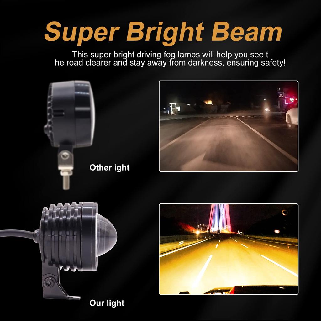 LED Fog Lights for Work Spot and Auxiliary Universal Use and Yellow Motorcycles, Lights, Lights, Headlights, Lighting, 6000K, 12V/24V, Waterproof,