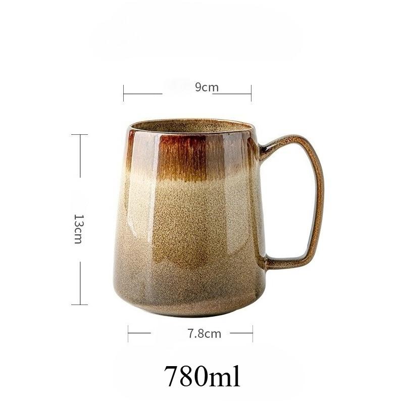 Large-capacity Ceramic Mugs Household Retro Glazed Coffee Cup European Style Office Big Belly Cup 601-700ml