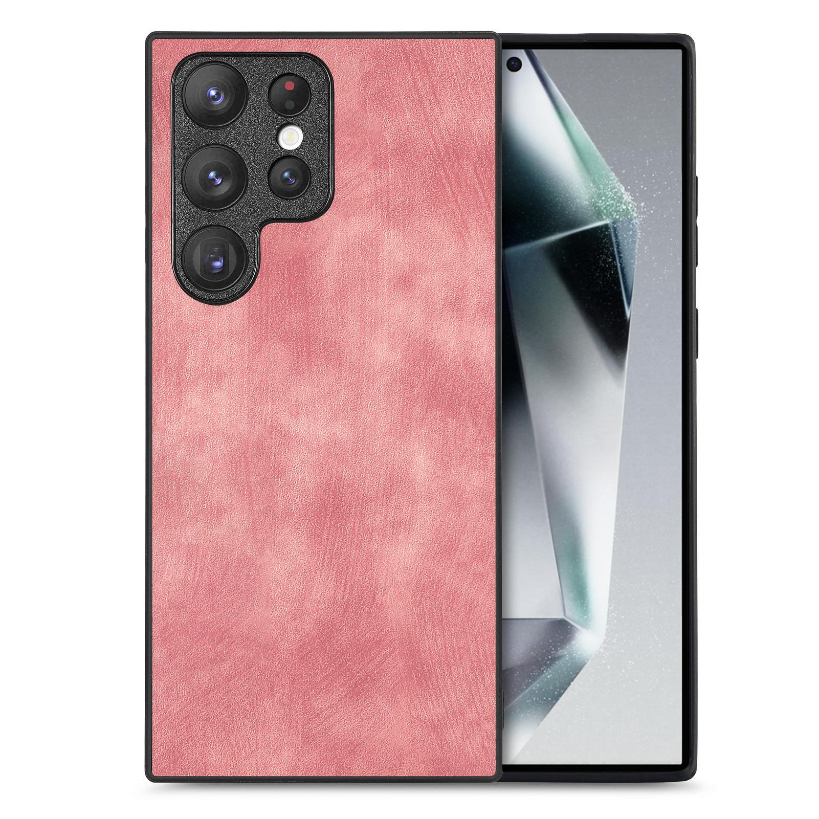 

For Samsung Galaxy S25 Ultra Case Shockproof Slim Retro Leather Phone Back Cover Pink