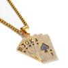 Hip Hop Iced Out Playing Card Pendant Male Gold Color Stainless Steel Rapper Straight Flush Poker Necklaces For Men Jewelry Gift