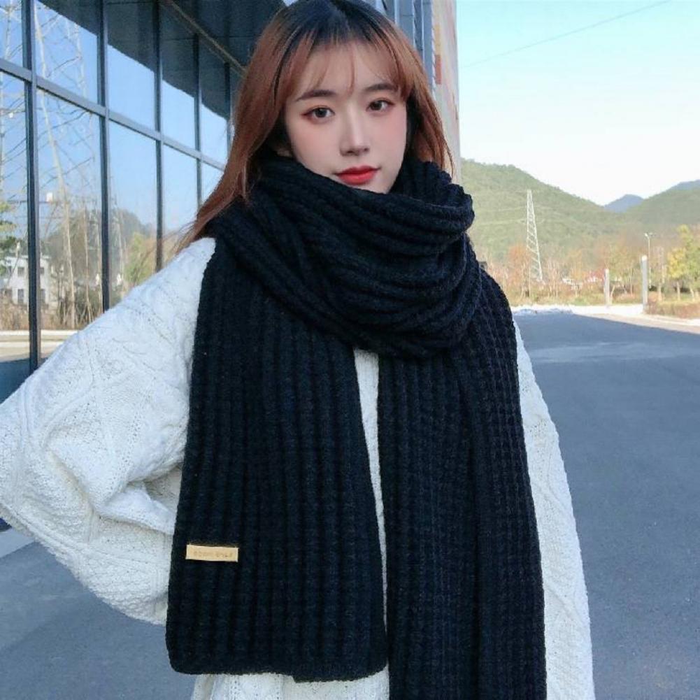 Winter Karm Knitted Scarf Thickened Elastic Windproof Stay Warm Shawl Anti-shrink Outdoor Scarf for Women Men Korean Style Christmas Gifts Unisex