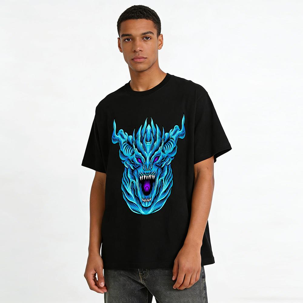 Roaring Dark Ice Dragon Graphic Cool Casual Loose Fit T-Shirt Pure Cotton T-shirt