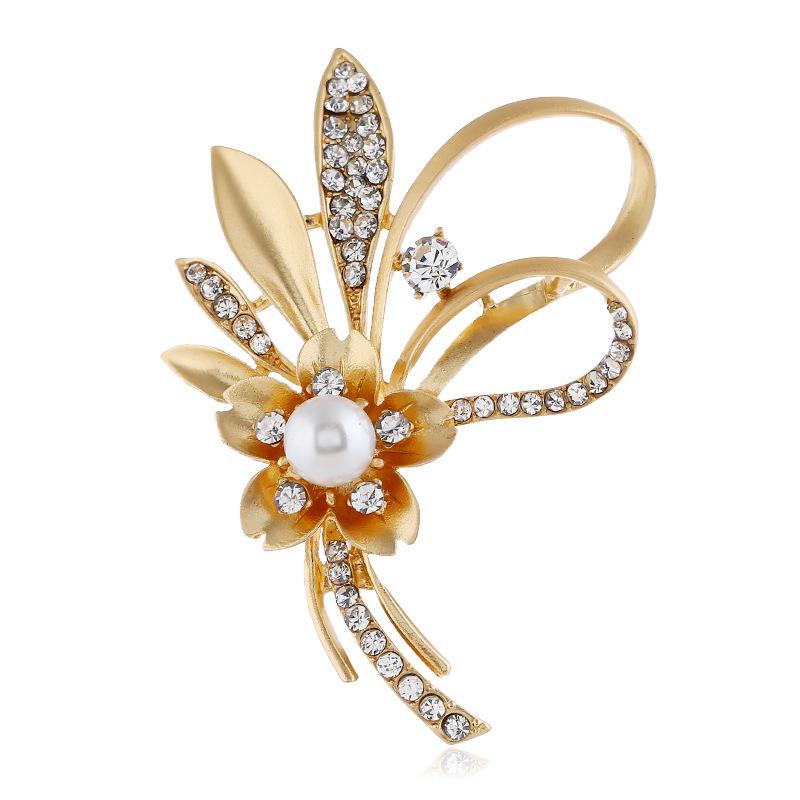 Luxury temperament dumb gold brooch female morrow plant pearl flower pin suit simple brooch with jewelry