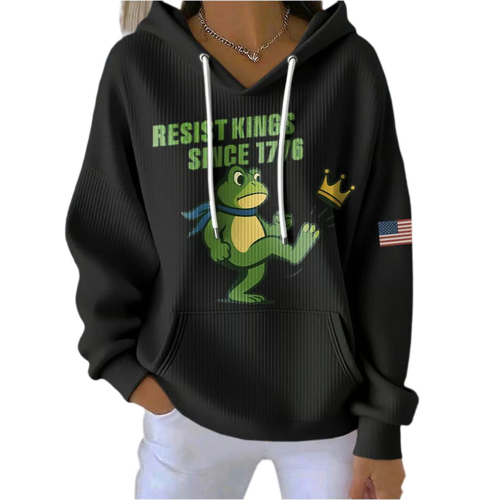 Women's Loose And Comfortable Drawstring V-neck Long Sleeved Print Hoodie