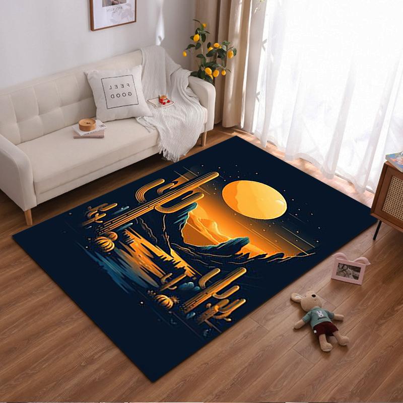 Desert Canyon Sunset Carpet with Cactus and Moonlight Design Suitable for use as an anti-slip for living room bedroom sofas 40x60cm( 15x23in )